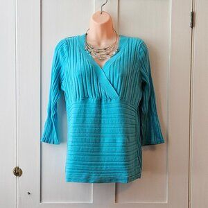 Ricki's V-Neck Sweater with 3/4 Sleeves in Turquoise | Women's L